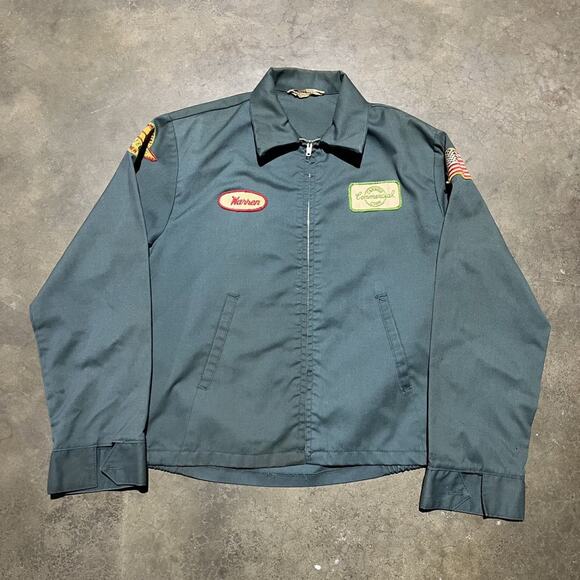 Vintage 70s Montgomery Ward Green Patches Workwear Jacket - Picture 1 of 7